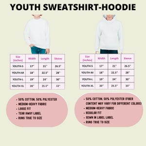 a poster showing the height and weight of a youth sweatshirt - hoodie