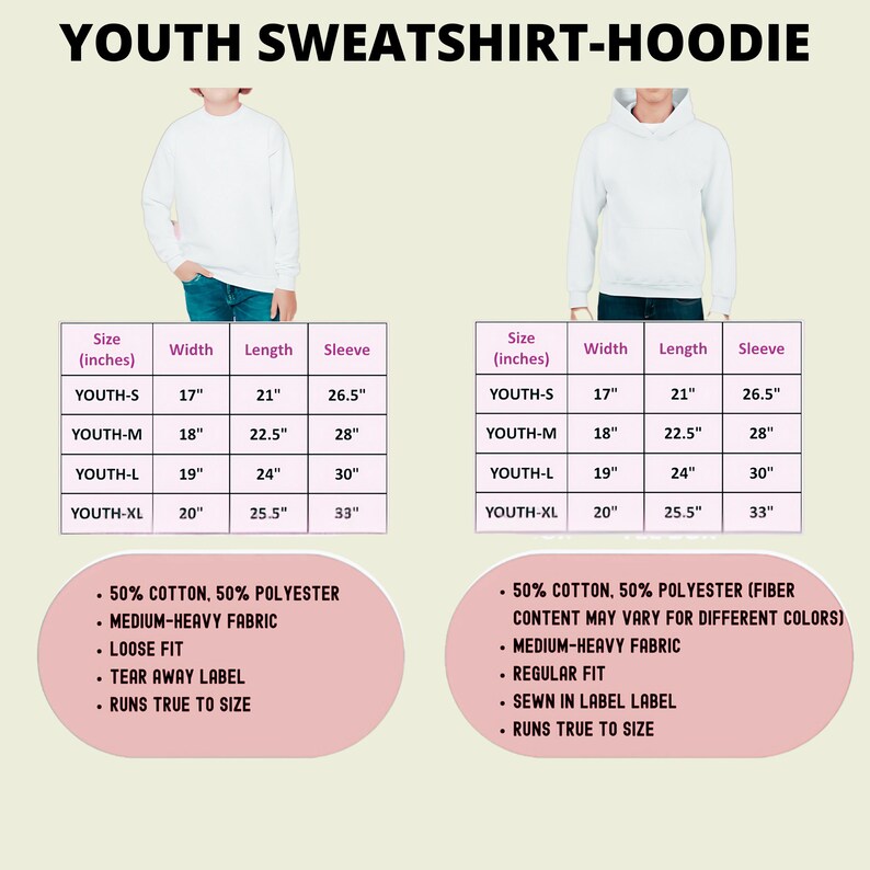 a poster showing the height and weight of a youth sweatshirt - hoodie