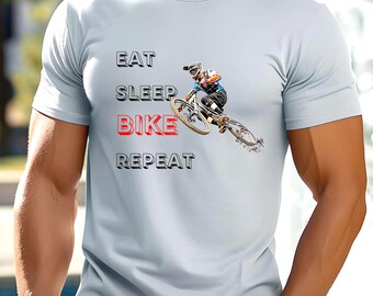 Mountain Biker Tee, Funny Eat Sleep Bike Repeat Unisex Top, MTB Rider Apparel, Trail Riding Gear, Downhill Shirt, Gift For Dad, Soft Cotton