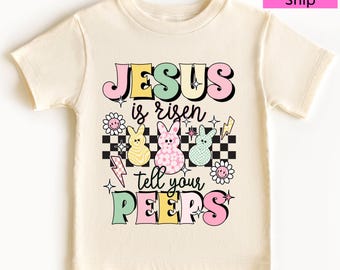 Jesus Is Risen Toddler Easter Tee, Faith Based Clothing, Kids Spring Outfit, Durable DTF Print, Made In USA Christian Shirt, Gift For Boy