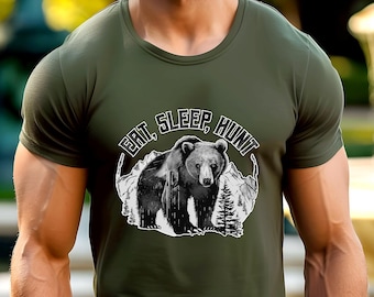 Camiseta de caza: estampado de oso y montaña - estilo aventurero, regalo para el Día del Padre