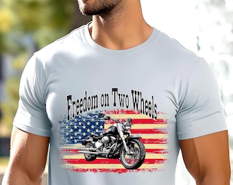 Motorcycle T-Shirt: Freedom Ride with American Flag - Unisex Tee,  Independence Day shirtFather day gift