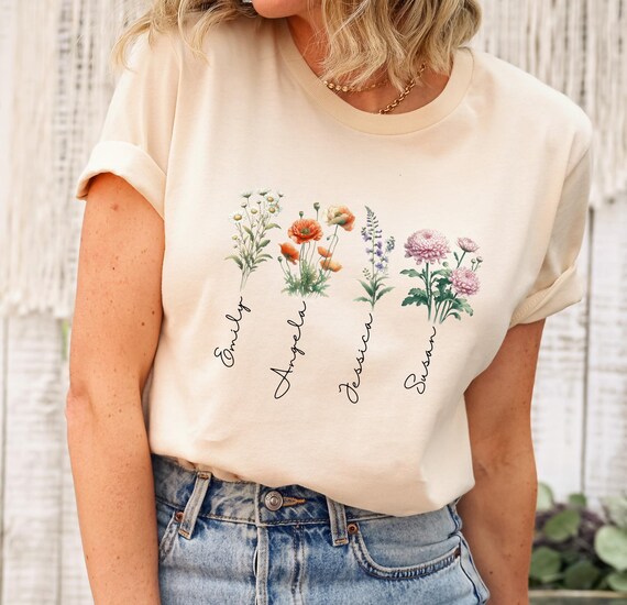 Custom Birthday Tee, Floral Name Design, Soft Cotton Shirt, Vibrant DTF Print, Unisex Fit Shirt, Gift For Little Ones, Mom And Child Shirt