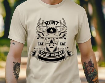 Camiseta "Comer, dormir, cazar, repetir": regalo para cazadores de ciervos, ropa para amantes de la naturaleza