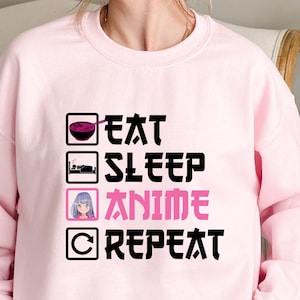 Eat Sleep Anime Repeat T-Shirt, Funny Anime Shirt, Otaku Gift, Manga Lover Tee, Anime Fan Apparel, Cute Anime Girl Top, Waifu Tee