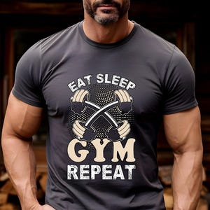 Gym Repeat T-Shirt, Funny Fitness Motivation Gift for Him,GYM Women,Bodybuilding Tee,Weightlifting Slogan,Gym Life Shirt,Unisex Exercise Top
