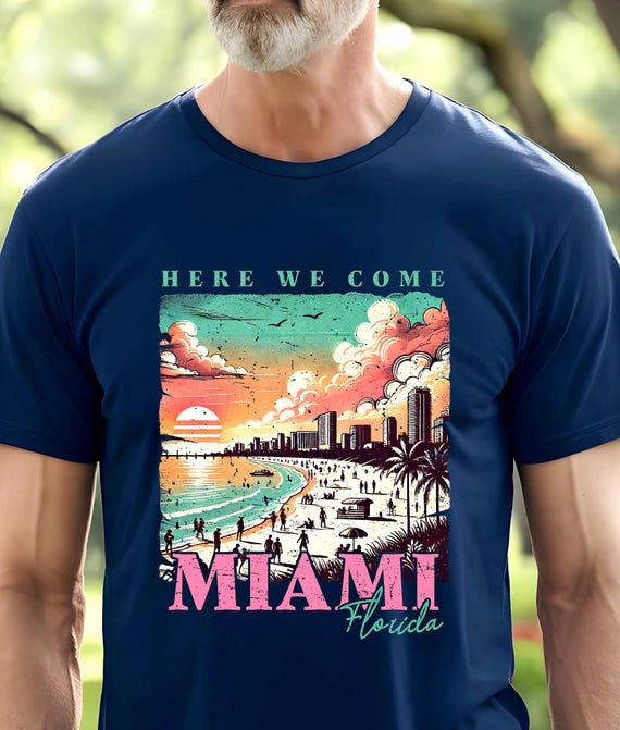 Gift shirt,Miami Travel T-Shirt: Vintage Beach Scene - Soft Comfortable Tee,  gift