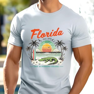 Florida T Shirt, Vintage Sunshine State Tee, Retro Beach Life Shirt, Palm Tree Vacation Top, Surfer Gift, Unisex Florida Summer Travel Shirt