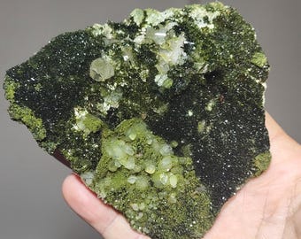 Epidote&Quartz Cluster: Ultra Sparkle Green Crystal Specimen from Turkiye