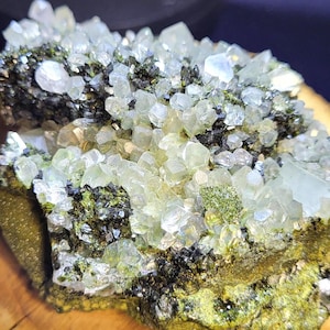 Epidote and Quartz Cluster - Dark Epidote Spicemen With Crystal - Natural Home Decor from Turkey