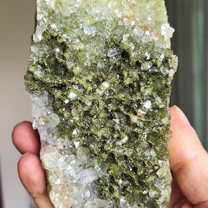 Epidote and Quartz Crystal Cluster on Rock Matrix, Unique Home Decor-Collection from Turkey