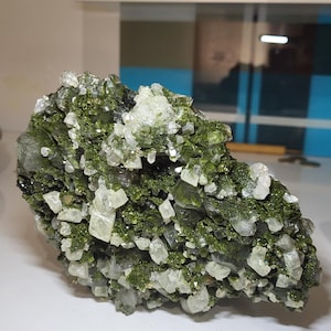 Epidote Quartz Calcite Cluster: Natural Crystal Home Decor from Turkiye