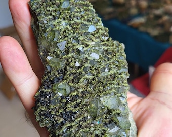 Epidote and Quartz Cluster - Both Sde Textured Specimen - Natural Home Decoration Accent from Turkiye