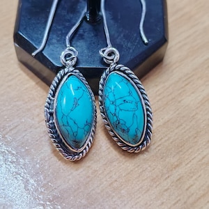 Turquoise Dangle Earrings: Sterling Silver Marquise Gemstone, Boho Style