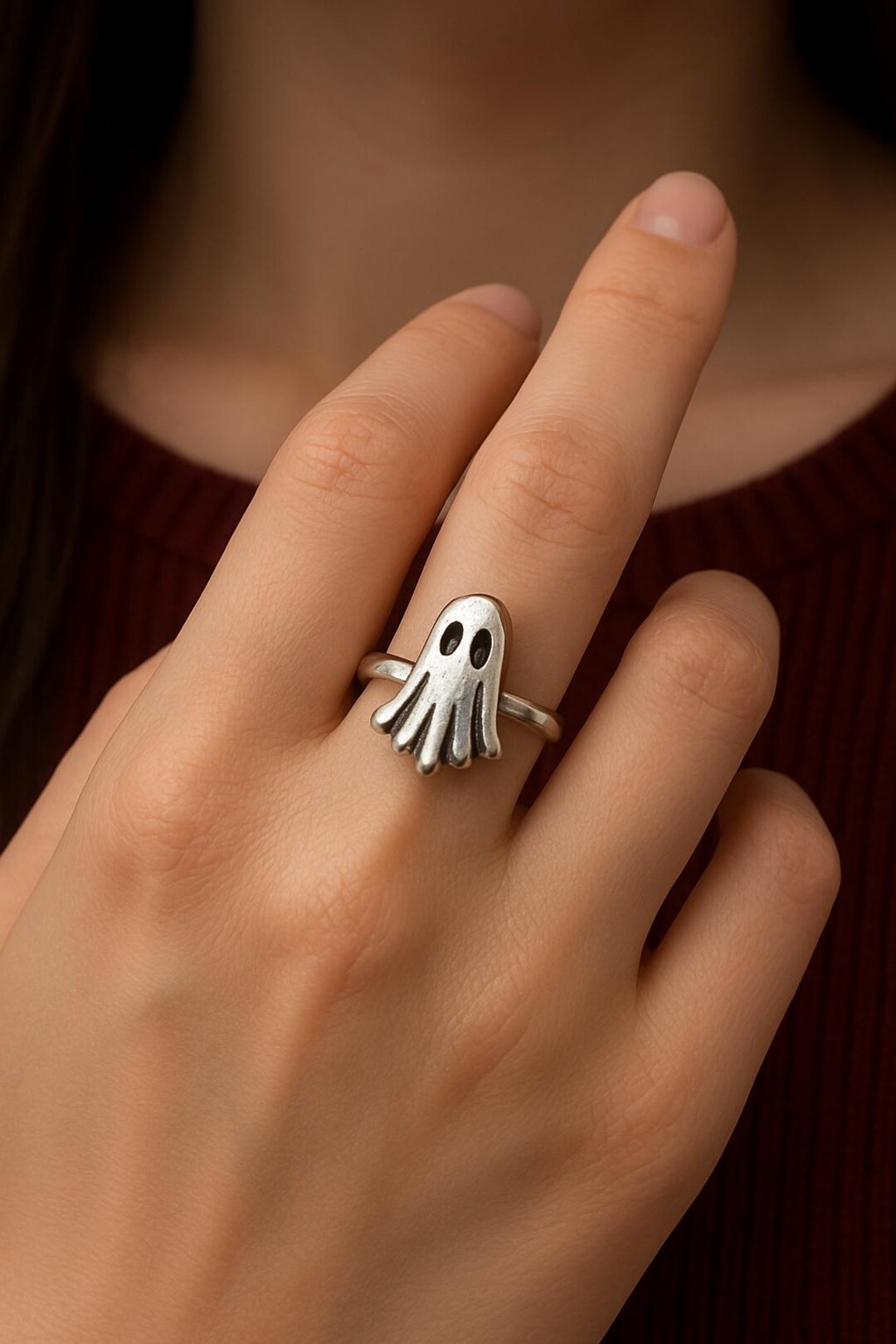 Cute Ghost Ring, Sterling Silver Gothic Ring, Vintage Halloween Spooky ...