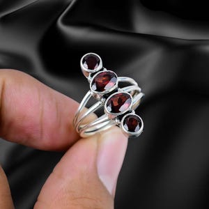 Natural Red Garnet Ring | Handmade 925 Sterling Silver Ring | Gemstone Statement Ring | Multi Stone Ring | Anniversary, Birthday Gift