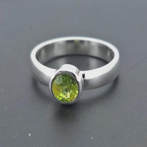 Sterling Silver Peridot Ring: Oval August Birthstone, Handmade