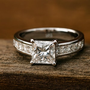 Princess Cut Moissanite Ring: 925 Sterling Silver Solitaire Engagement