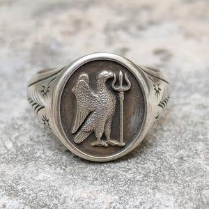 Ovale zegelring met vogelgravure | 925 sterlingzilveren herenring | Vintage zilveren ring | Handgemaakte zilveren ring | Gotische cadeau-sieraden