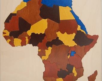 Wooden Map Puzzle of Africa - an educational and fun toy - learn countries and capitals - Gift for adults, geography students.