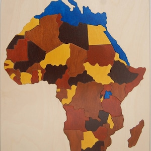 Wooden Map Puzzle of Africa - an educational and fun toy - learn countries and capitals - Gift for adults, geography students.