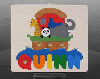 Personalized Noah's Ark Name Puzzle: Chunky Wooden Toy