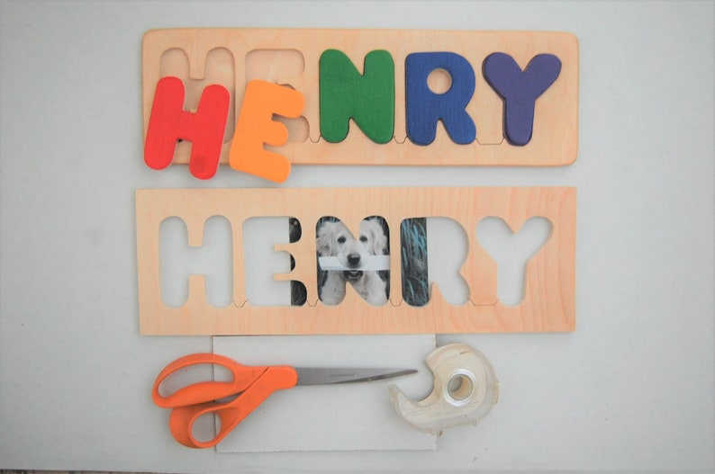 Custom made Wooden Name puzzle with Puppy shape will be a favorite shape sorter toy cute birth gift, first birthday, Christmas gift image 9
