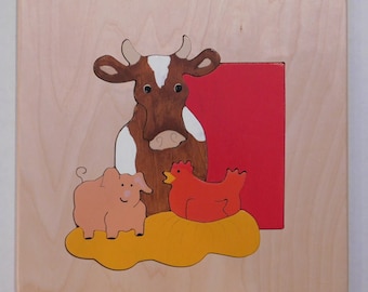 Wooden Farm Animals Puzzle for Toddlers - Preschool Age children, or Kindergarteners - in stock, ready to ship