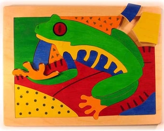 Red-Eyed Tree Frog wooden puzzle -In stock, ready to ship - a classy gift for kids 7 to 12 years old, or a decorative and fun toy for adults