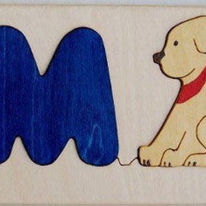 Custom made Wooden Name puzzle with Puppy shape will be a favorite shape sorter toy cute birth gift, first birthday, Christmas gift image 1