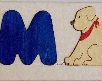 Custom made Wooden Name puzzle with Puppy shape will be a favorite shape sorter toy - cute birth gift, first birthday, Christmas gift