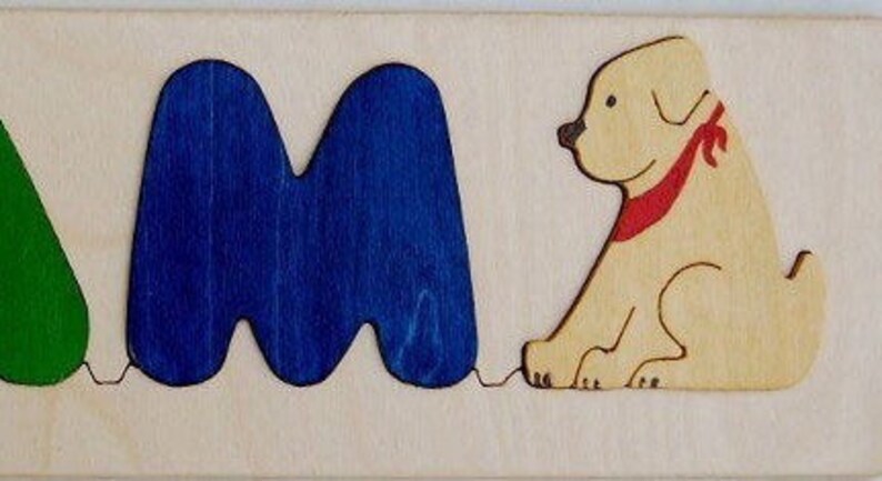 Custom made Wooden Name puzzle with Puppy shape will be a favorite shape sorter toy cute birth gift, first birthday, Christmas gift image 1