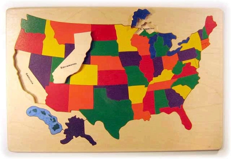 Classic Wooden USA Map Puzzle With States and Capitals. an Etsy