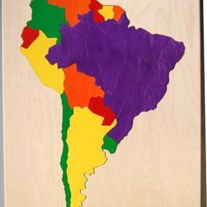 South America Wooden Map Puzzle - educational gift for kids and adults, teachers, geography students  - learn countries and capitals