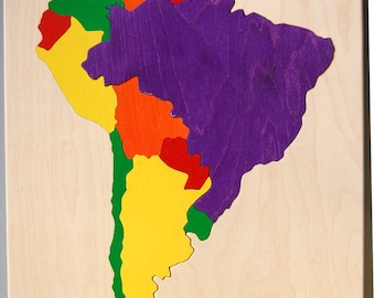 South America Wooden Map Puzzle - educational gift for kids and adults, teachers, geography students  - learn countries and capitals