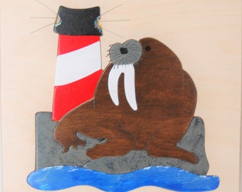 Wooden Walrus picture puzzle for toddlers, preschool children