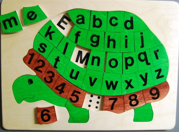 Wooden Puzzle Alphabet Learning Turtle Letters 