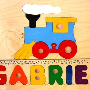 Train with Name Wooden Puzzle a great first birthday gift or toy for Toddlers, Preschool age boys and girls who love Choo-Choo trains image 1