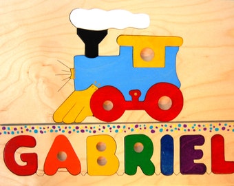 Train with Name Wooden Puzzle - a great first birthday gift or toy for Toddlers, Preschool age boys and girls who love Choo-Choo trains!