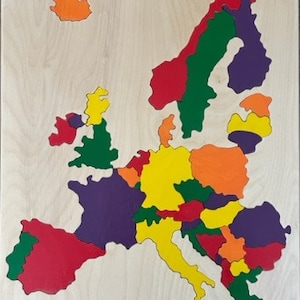 Wooden Map Puzzle of Europe. A fun, yet educational gift for children, students, teachers, travelers interested in geography.