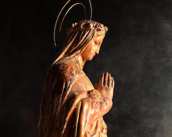 Impressive Antique Virgin/ French religious Art/