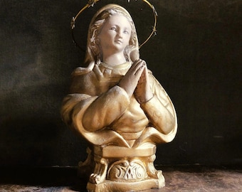 Antique Virgin Mary Bust/ Spanish Religious Art/ Religious Decor