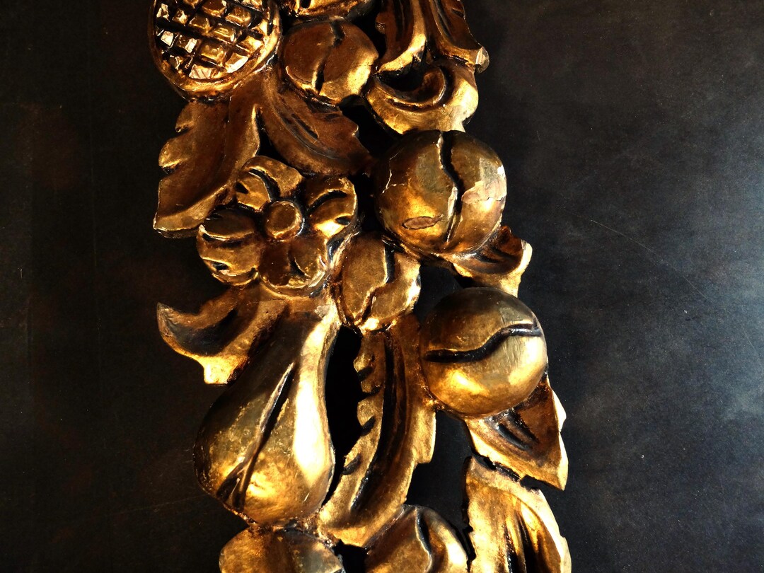 Stunning Antique Carved Wood/ Wall Decor, / Flowers, Leaves, Pineapples ...