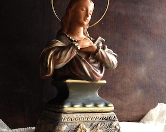 Antique Virgin Mary Bust/ Spanish Religious Art/ Religious Décor