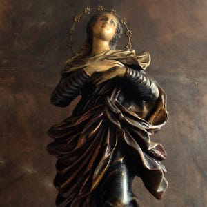 Antique Virgin Mary Statue/ Spanish Religious Art/ Immaculate Conception