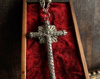 Sterling Silver Filigree Cross /  Spanish Religious Art/ Catholic Gift