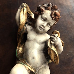Stunning Antique Cherub Putti / Large Angel Wall Statue / Cherub Wall Hanging / Religious Decor