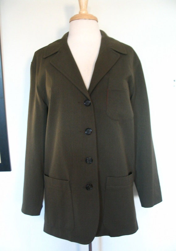 Tweeds Trevira Wool Twill Khaki Green Jacket Size 