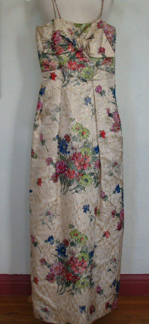 Spectacular Metallic Floral Brocade Spaghetti Stra