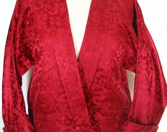 Gorgeous Scarlet Satin Damask Cropped Dragon Jacket Size M